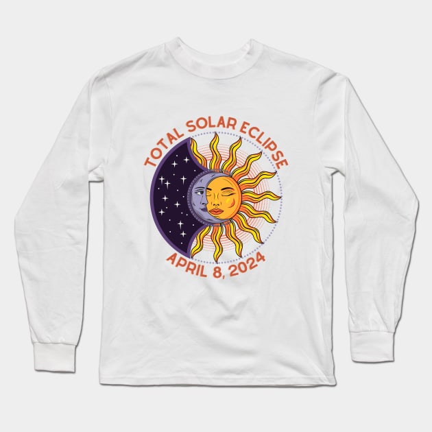 Total Solar Eclipse April 8, 2024 Celestial Sun Moon Long Sleeve T-Shirt by Little Duck Designs